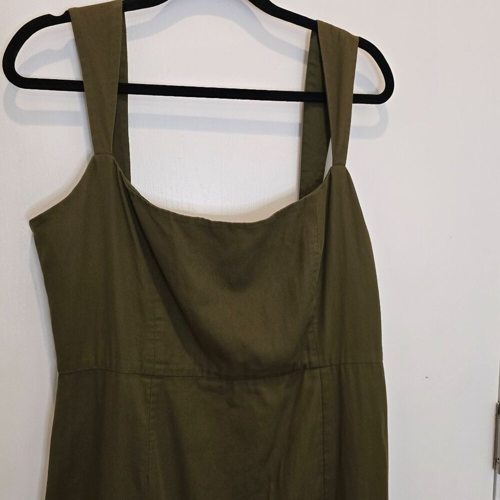 Sachin & Babi Olive Green Laura Dress Size 14 With Ruffled Eyelet Hem Made In In - Picture 3 of 16